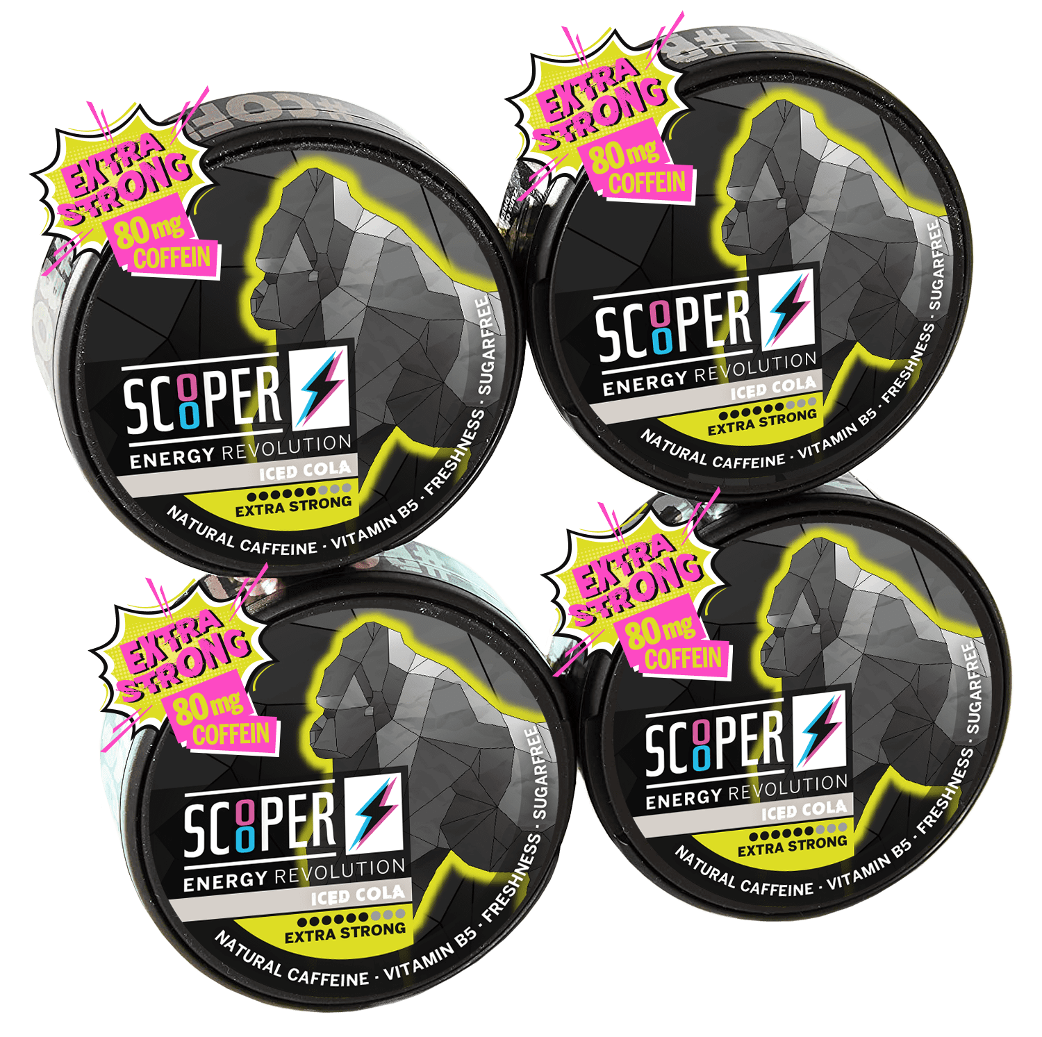 SCOOPER Energy Dosen Iced Cola im 4er Pack Extra Strong mit 80mg Koffein.