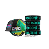 5 Dosen SCOOPER Energy Fresh Mint mit einzelnen Energy Pouches und dem Vermerk 80mg Koffein.
