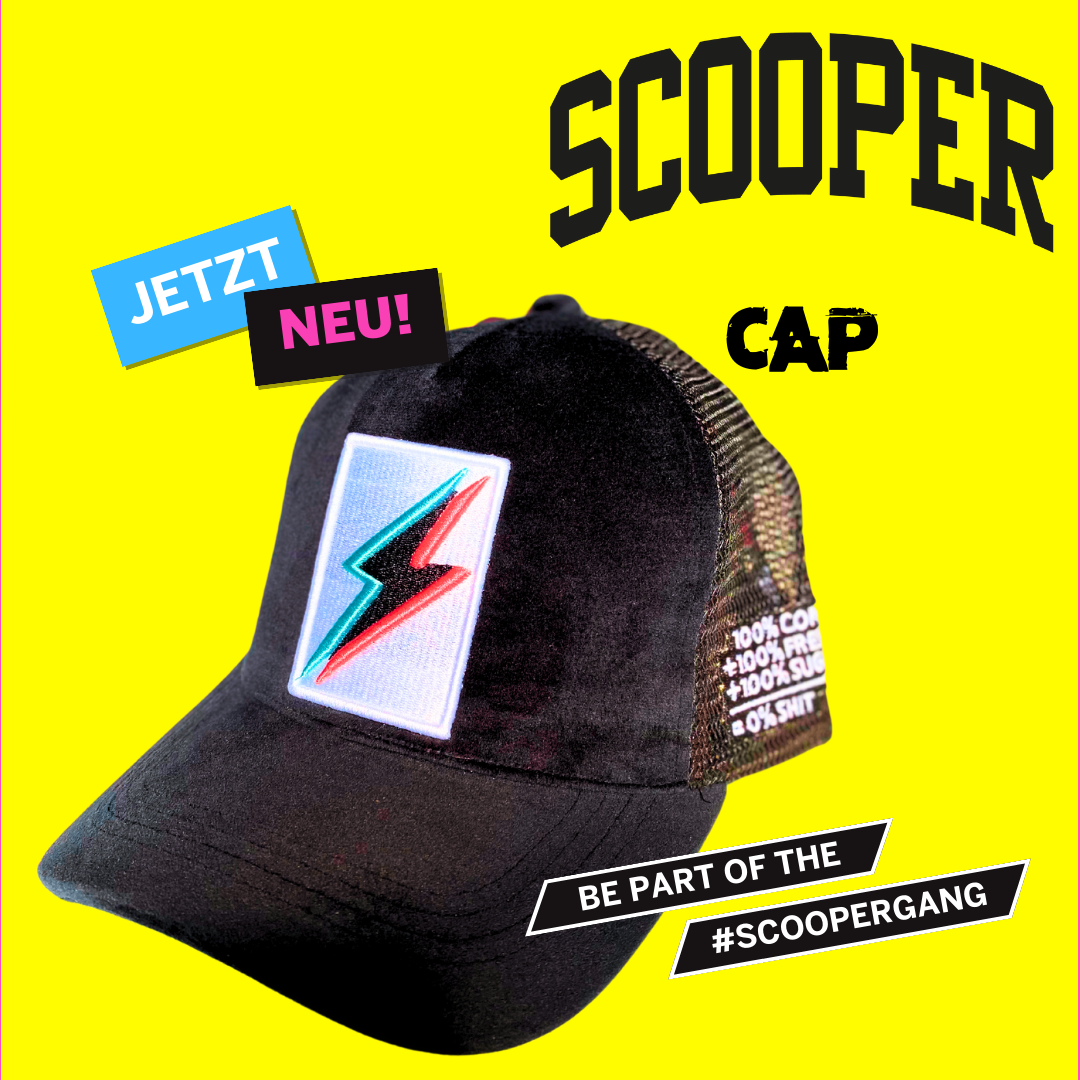 SCOOPER Energy Cap mit SCOOPER Blitz auf der Stirnseite. Be Part of the #SCOOPERGANG