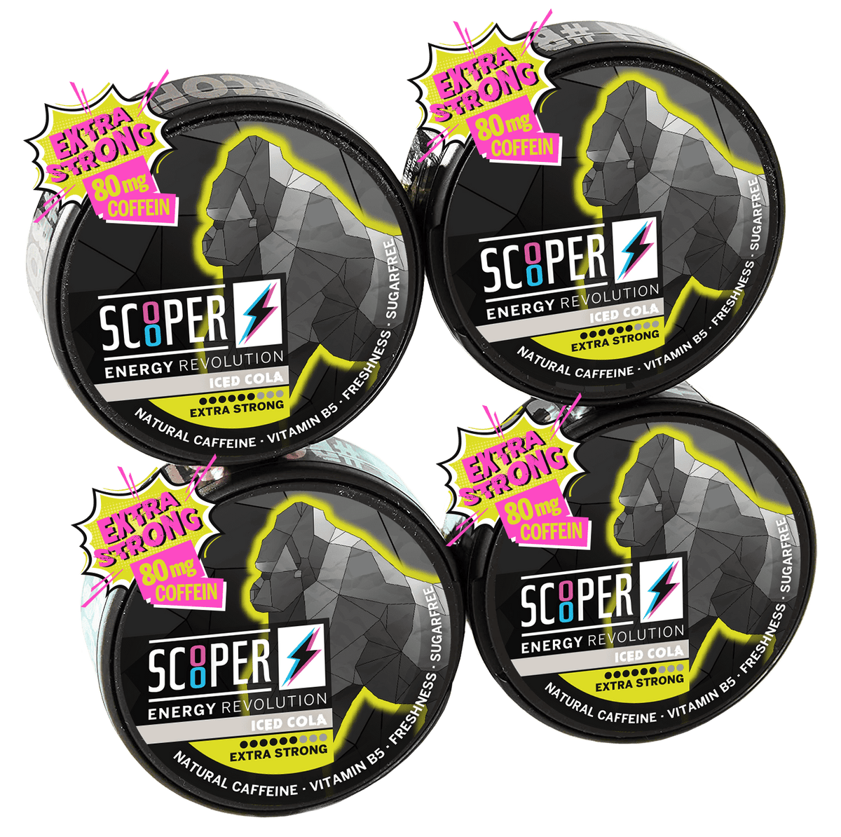 SCOOPER Energy Dosen Iced Cola im 4er Pack Extra Strong mit 80mg Koffein.