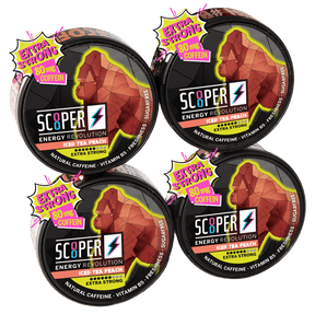 SCOOPER Energy 4 Dosen Iced Tea Peach Extra Strong mit 80mg Koffein.