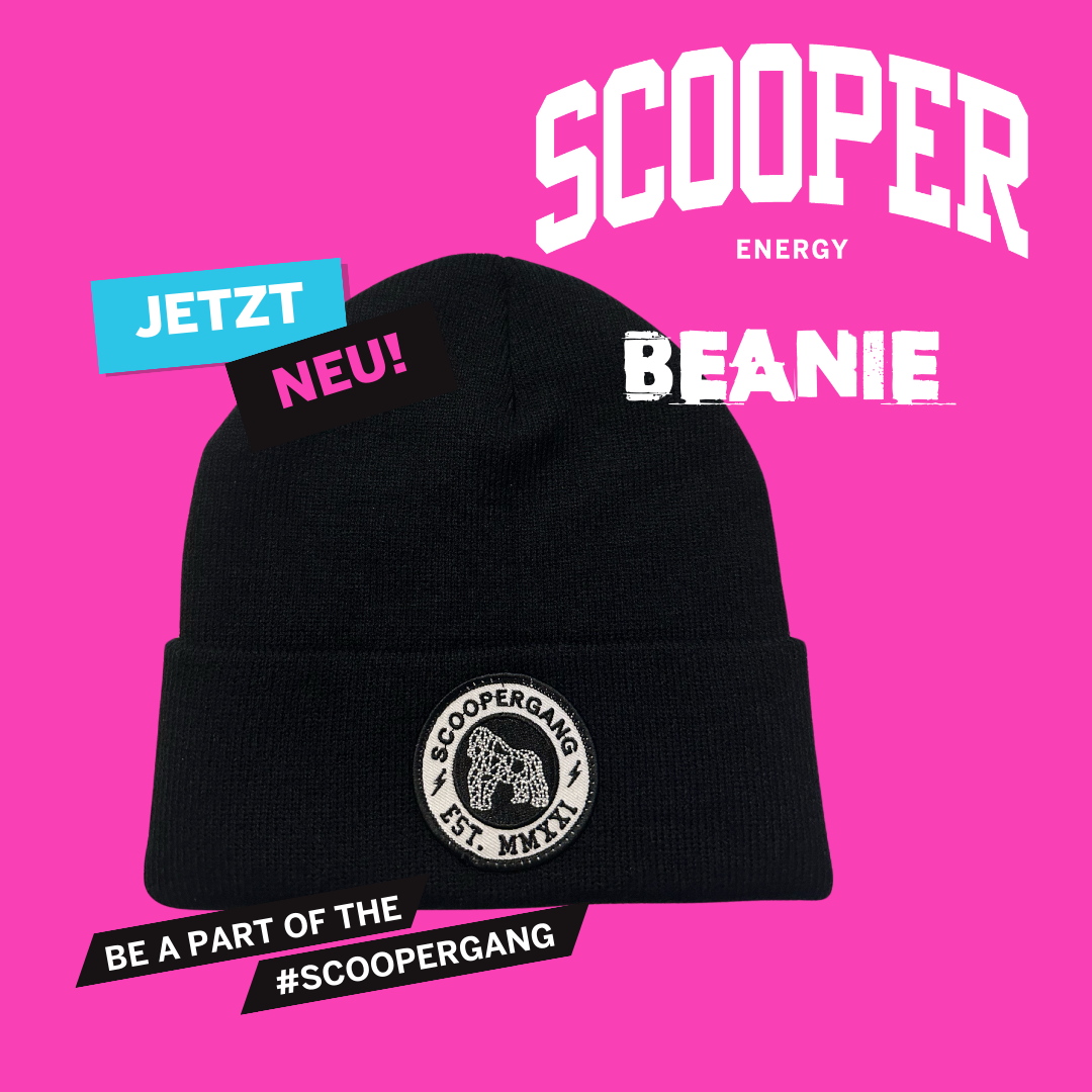 SCOOPER Beanie mit SCOOPERGANG Patch auf der Stirnseite. Be Part of the #SCOOPERGANG