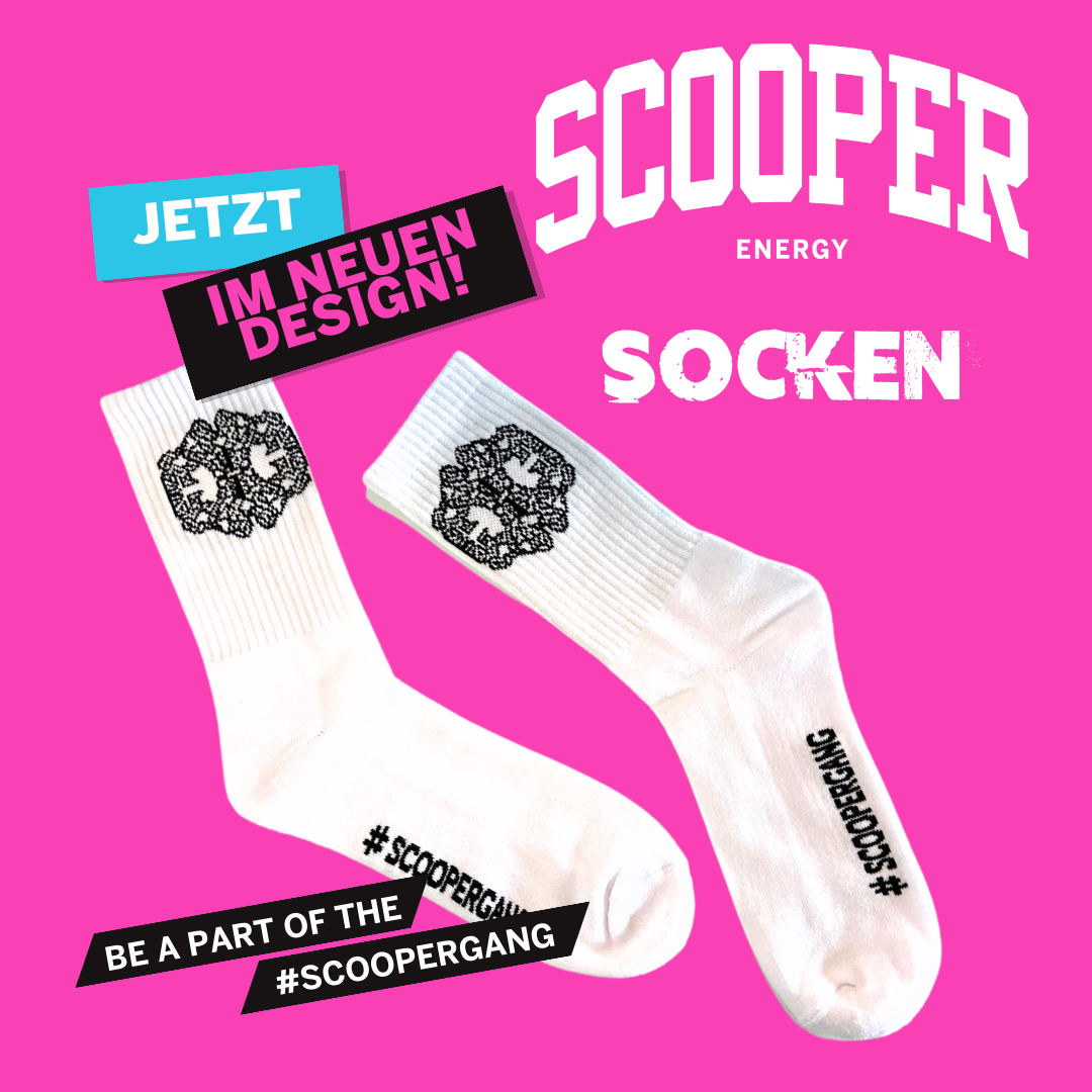 SCOOPER Energy Socken im neuen Design mit Schriftzug und Gorilla.