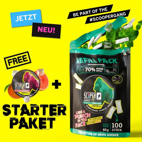 SCOOPER Energy - Refill Pack mit 100 Pouches - 80mg natürliches Koffein - Energy Pouches - eine Dose gratis