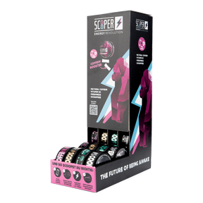 SCOOPER Energy L Display in der seitlichen Ansicht mit 4 Sorten.
