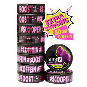 10 Dosen SCOOPER Energy Cool Grapefruit Energy Pouches in Extra Strong mit 80mg Koffein.