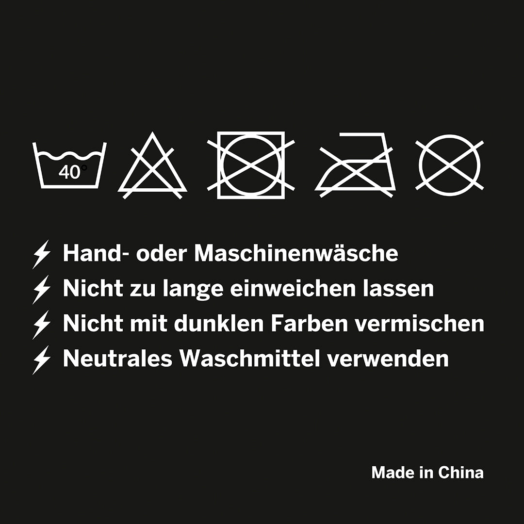 Waschanleitung Socken: Hand- oder Mschinenwäsche, nicht zu lange einweichen lassen, nicht mit dunklen Farben vermischen und ein neutrales Waschmittel verwenden. MADE IN CHINA